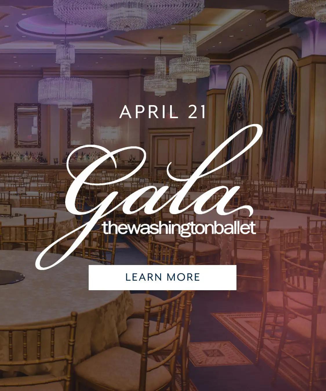 Mobile banner promoting The Washington Ballet Gala happening on April 21st